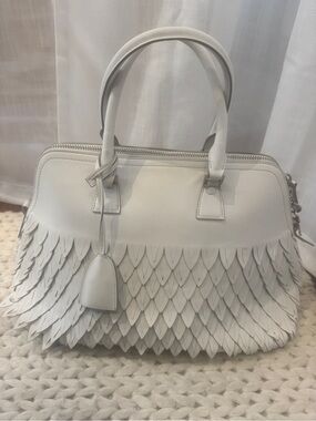 Maison Margiela White Feather-Effect Leather Handbag | Authentic | Rare